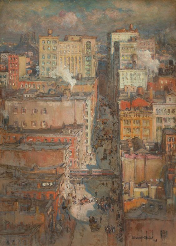 Downtown, NYC, vintage artwork by Colin Campbell Cooper, 12x8" (A4) Poster