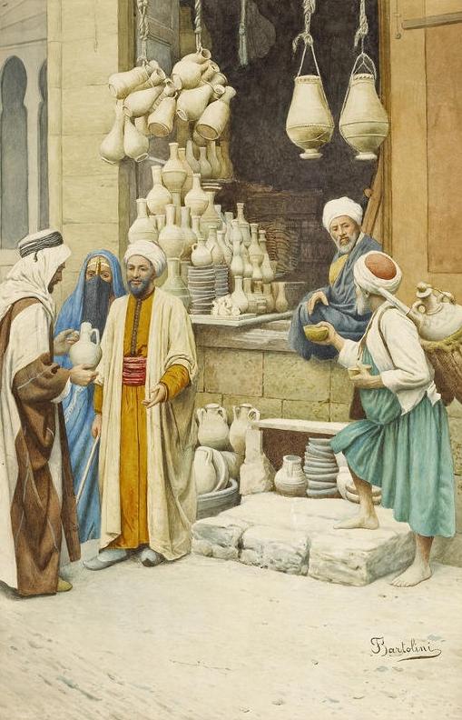 The Pottery Vendors, vintage artwork by Filippo Bartolini, 12x8" (A4) Poster