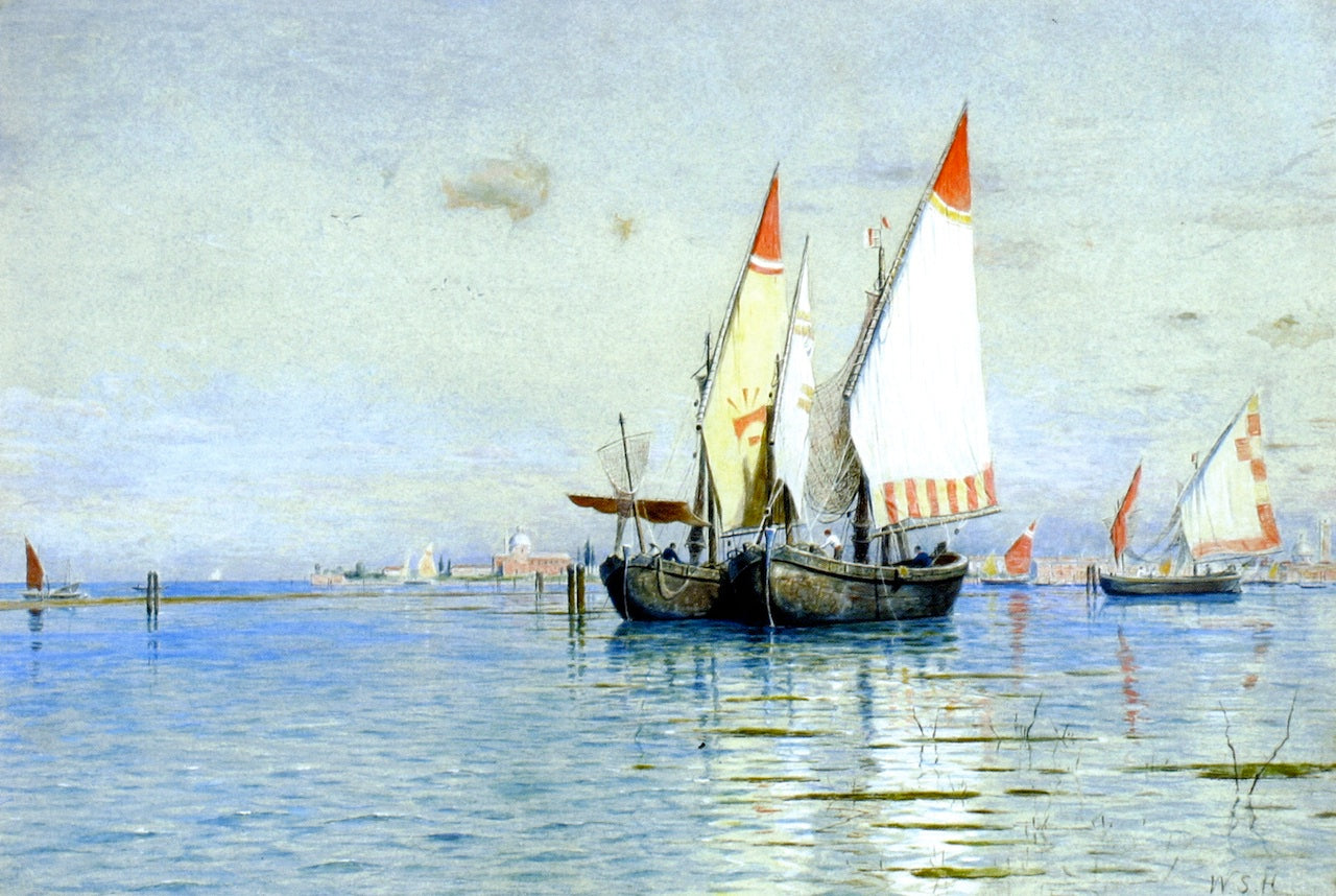 Fishing Boats, Venice, vintage artwork by William Stanley Haseltine, 12x8" (A4) Poster