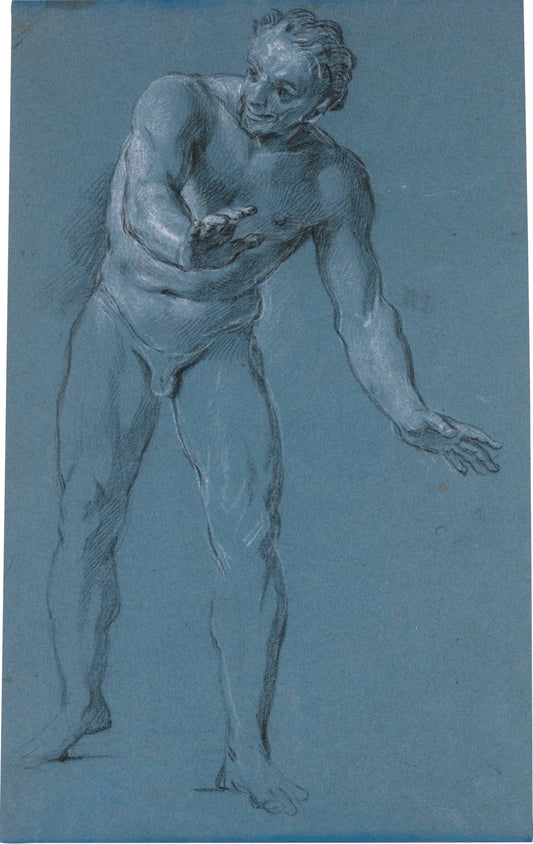 Standing Male Nude, Leaning Forward, with Arms Outstretched, vintage artwork by Louis de Boullogne the Younger, 12x8" (A4) Poster