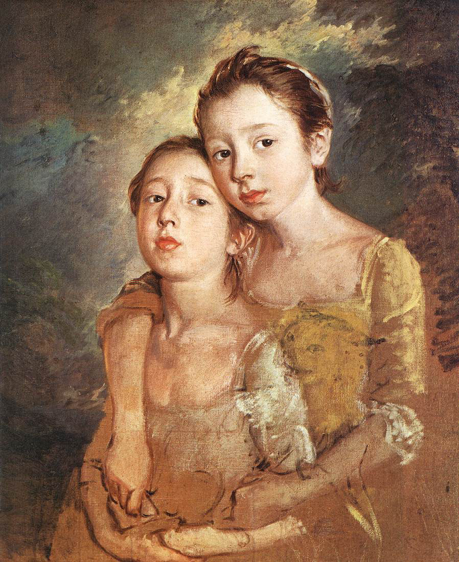 Artist's daughters with a cat, vintage artwork by Thomas Gainsborough, 12x8" (A4) Poster