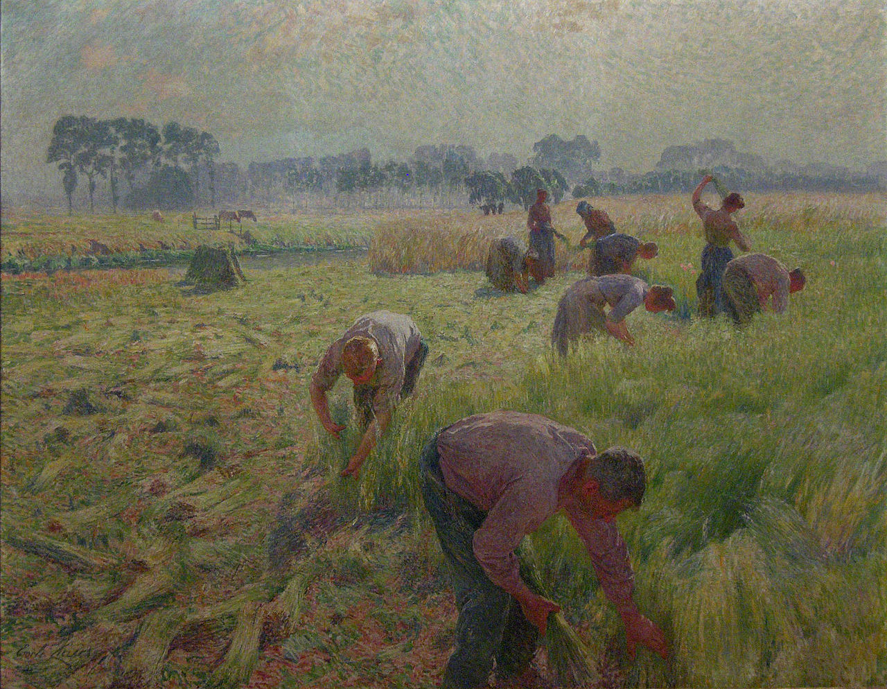 Flax Harvesting, vintage artwork by Emile Claus, 12x8" (A4) Poster