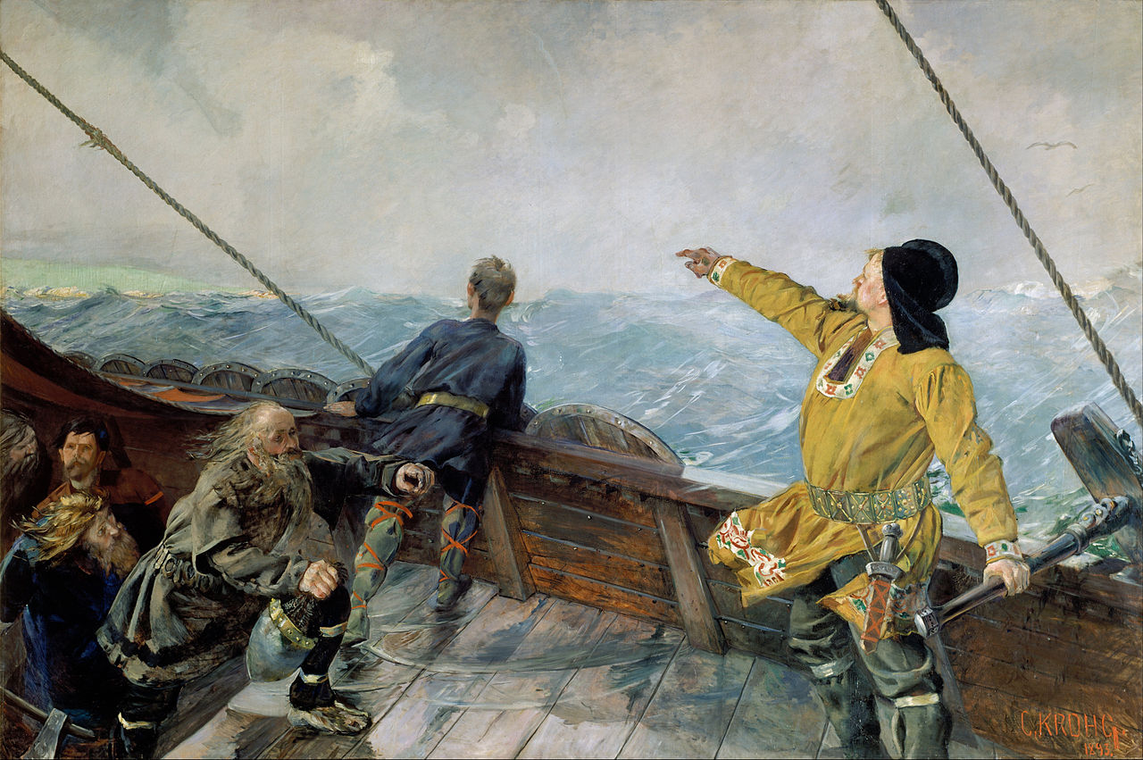 Leif Eriksson Sights Land in America by Christian Krohg,A3(16x12")Poster