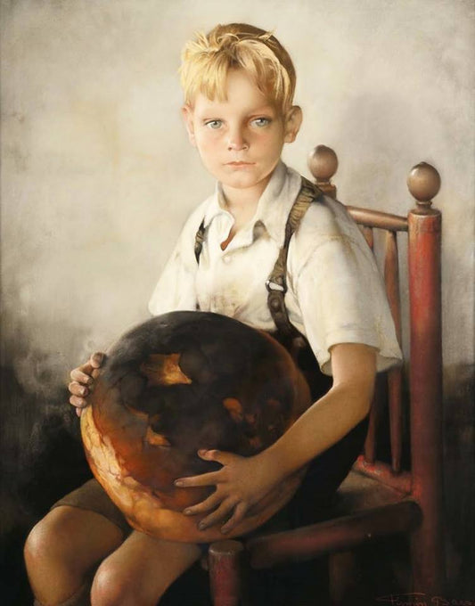 Boy with Bread, vintage artwork by Firmin Baes, 12x8" (A4) Poster