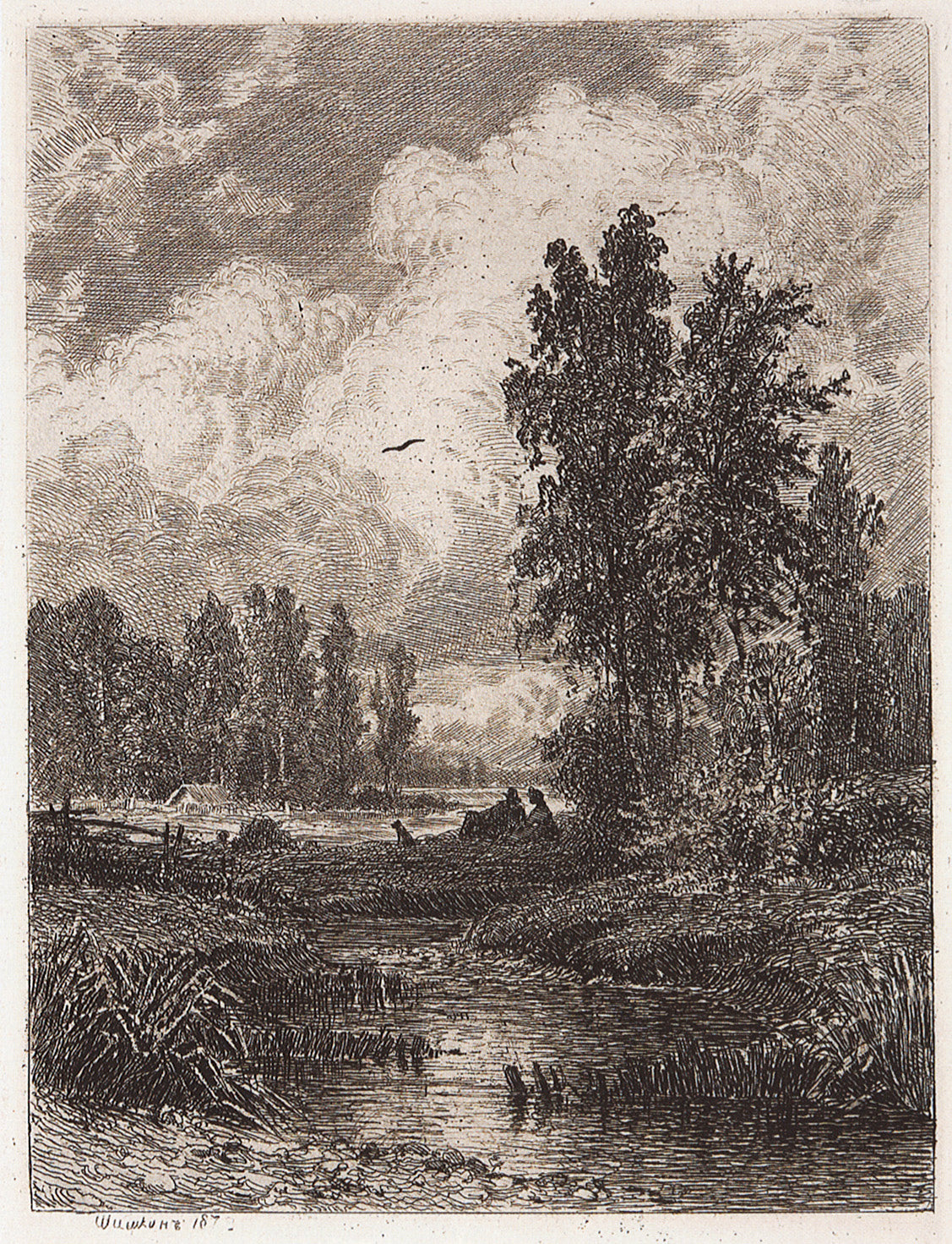 by  the Brook, vintage artwork by Ivan Ivanovich Shishkin, 12x8" (A4) Poster