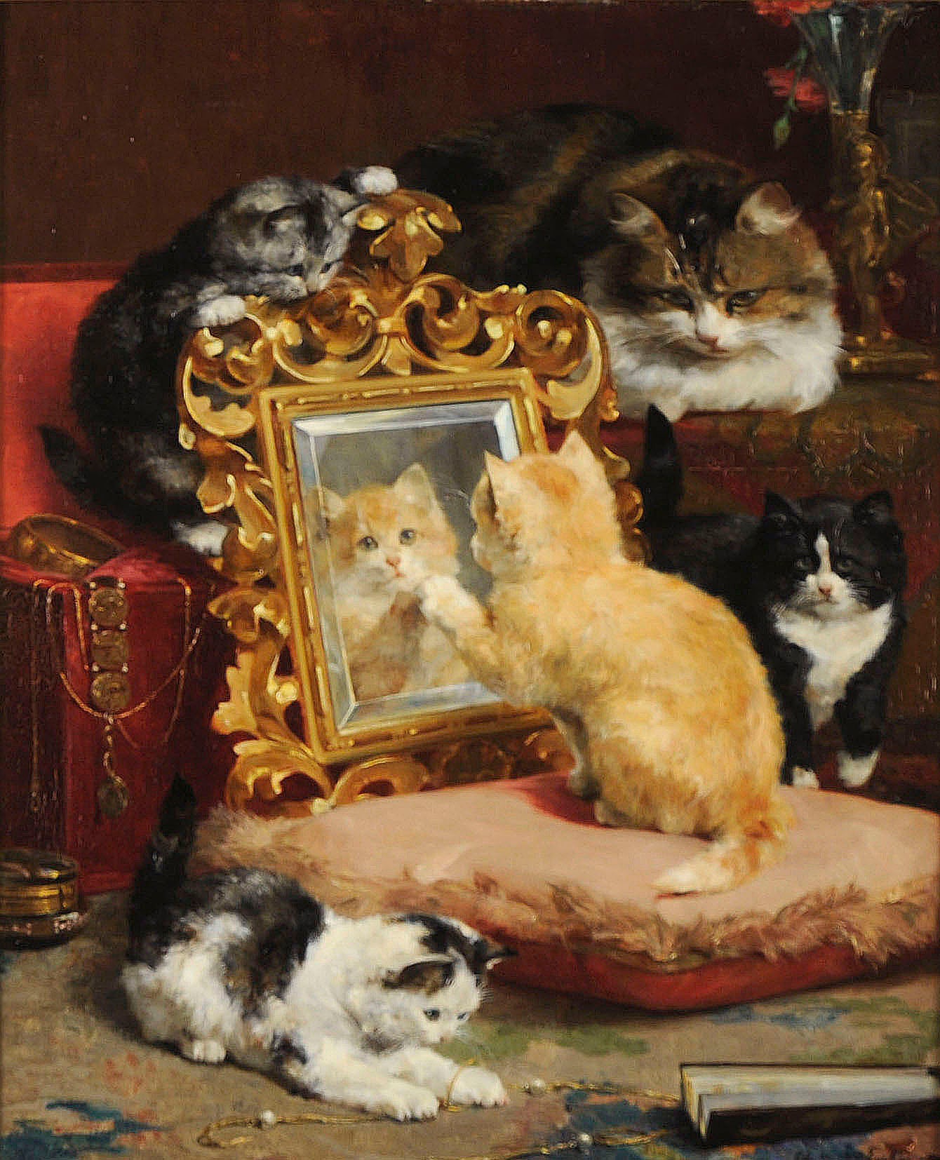 cats at play by Charles van den Eycken,A3(16x12")Poster