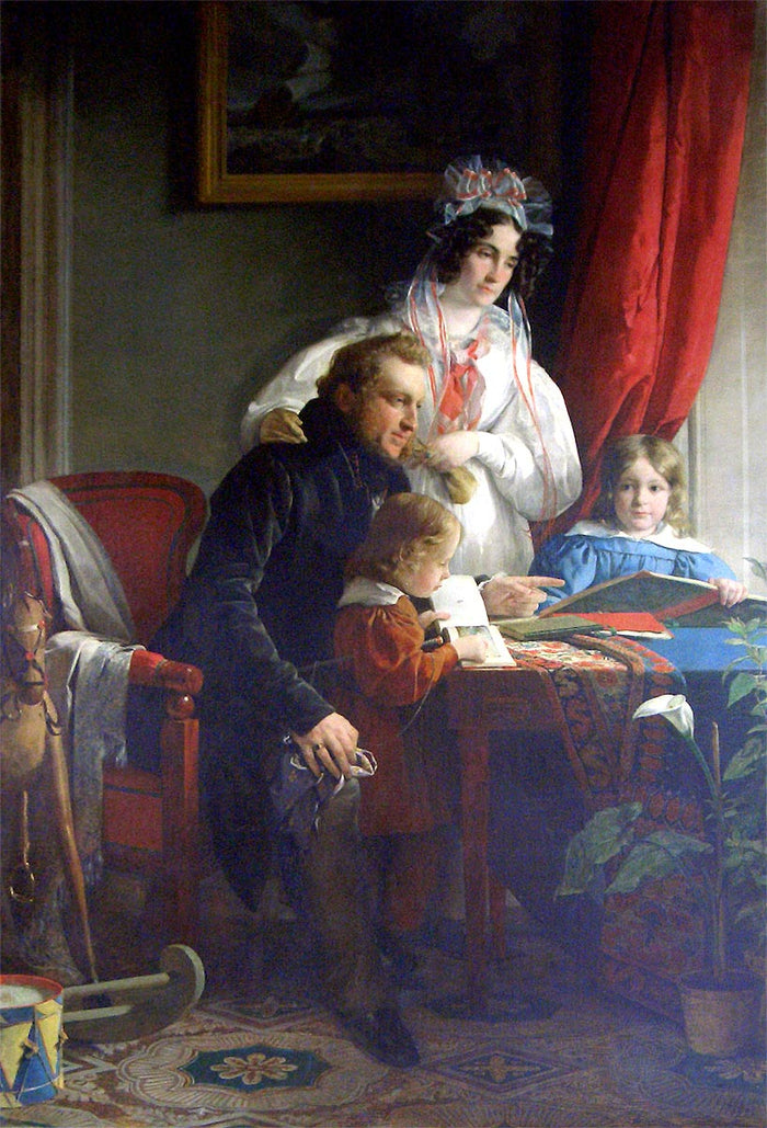 August Ferdinand Graf Breuner and his wife Maria Theresa Enckevoirt-Esterhazy and the two children, vintage artwork by Friedrich von Amerling, A3 (16x12