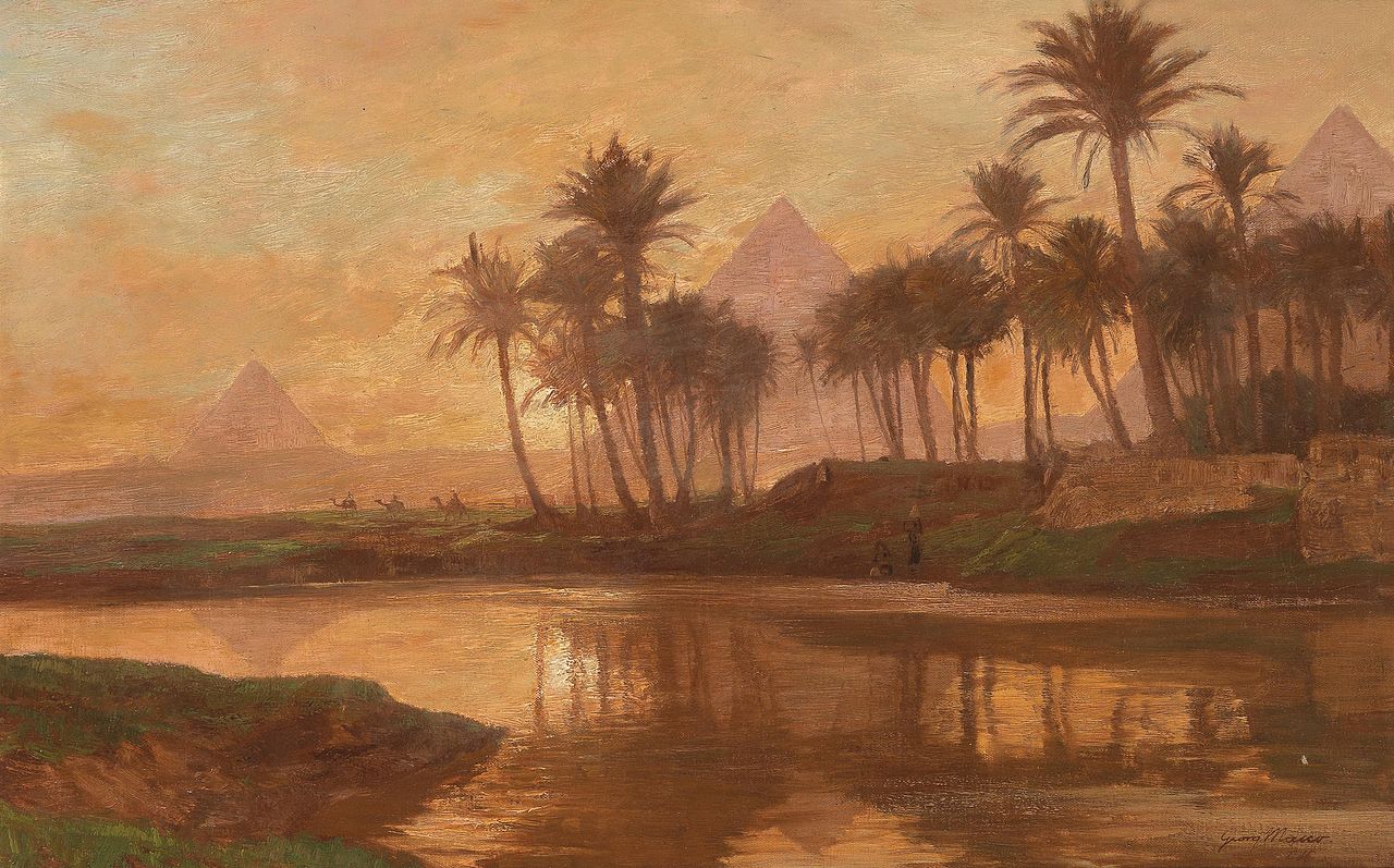 Egyptian Landscape with the Pyramids, vintage artwork by Georg Macco, 12x8" (A4) Poster