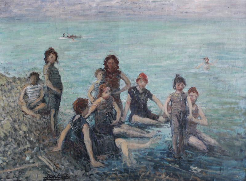 Bathers at Dieppe, vintage artwork by Jacques-Émile Blanche, 12x8" (A4) Poster