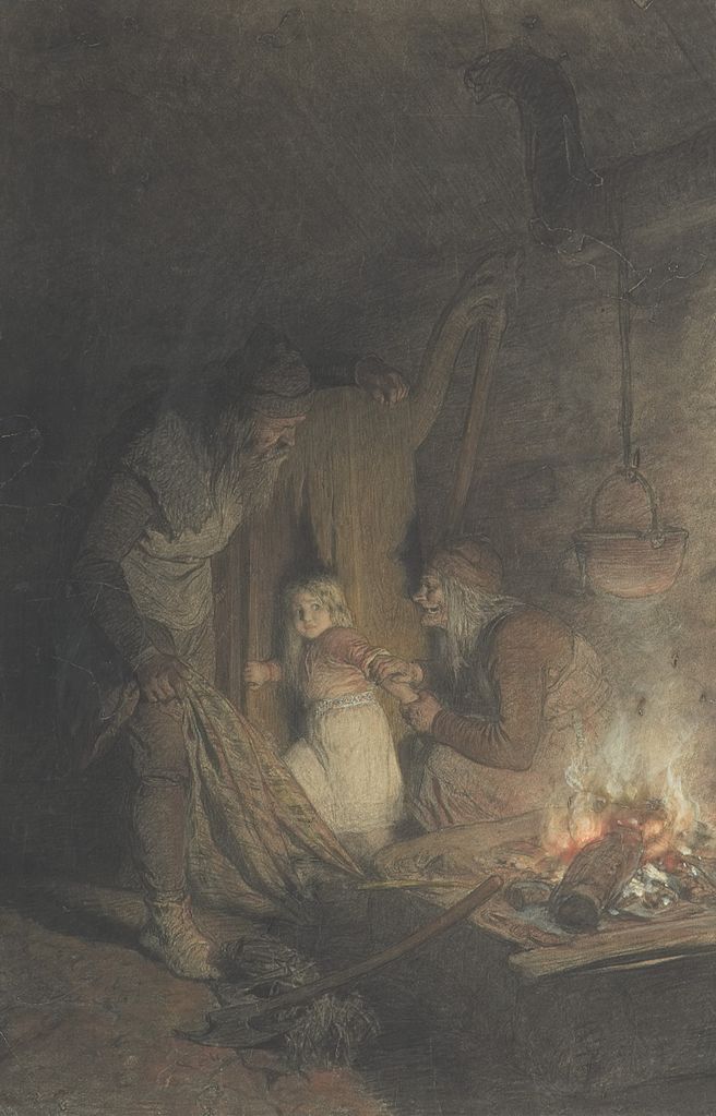 Ake and Grima find Aslog, vintage artwork by August Malmstrom, 12x8" (A4) Poster