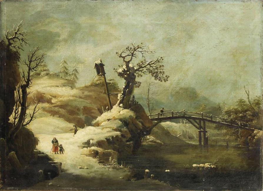 Landscape, Snow Effect, vintage artwork by Cesar Van Loo, 12x8" (A4) Poster