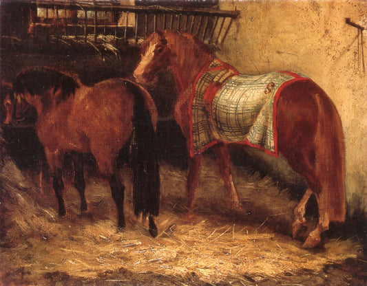 Two Horses in a Stable, vintage artwork by Theodore Gericault, 12x8" (A4) Poster