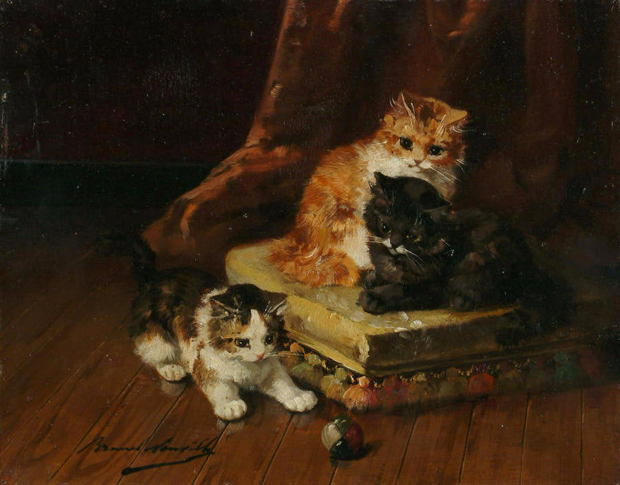 kittens by Alfred Brunel de Neuville,A3(16x12")Poster