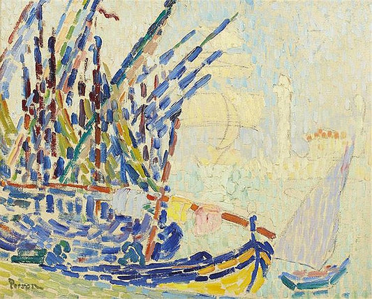 Sail Boats at Saint-Tropez, vintage artwork by Henri Person, 12x8" (A4) Poster