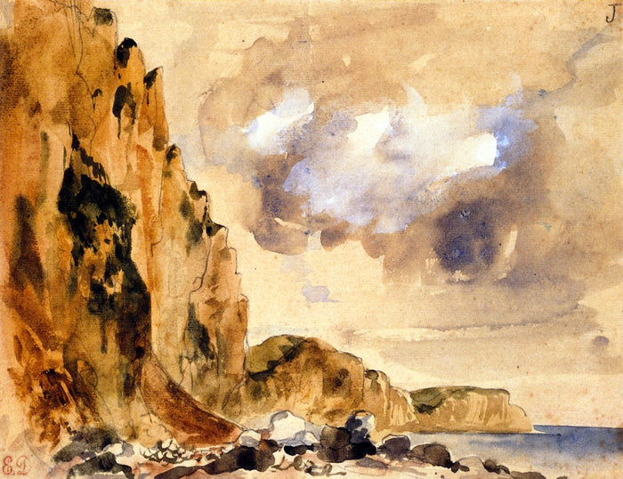 Cliffs in Normandy, vintage artwork by Eugène Delacroix, A3 (16x12