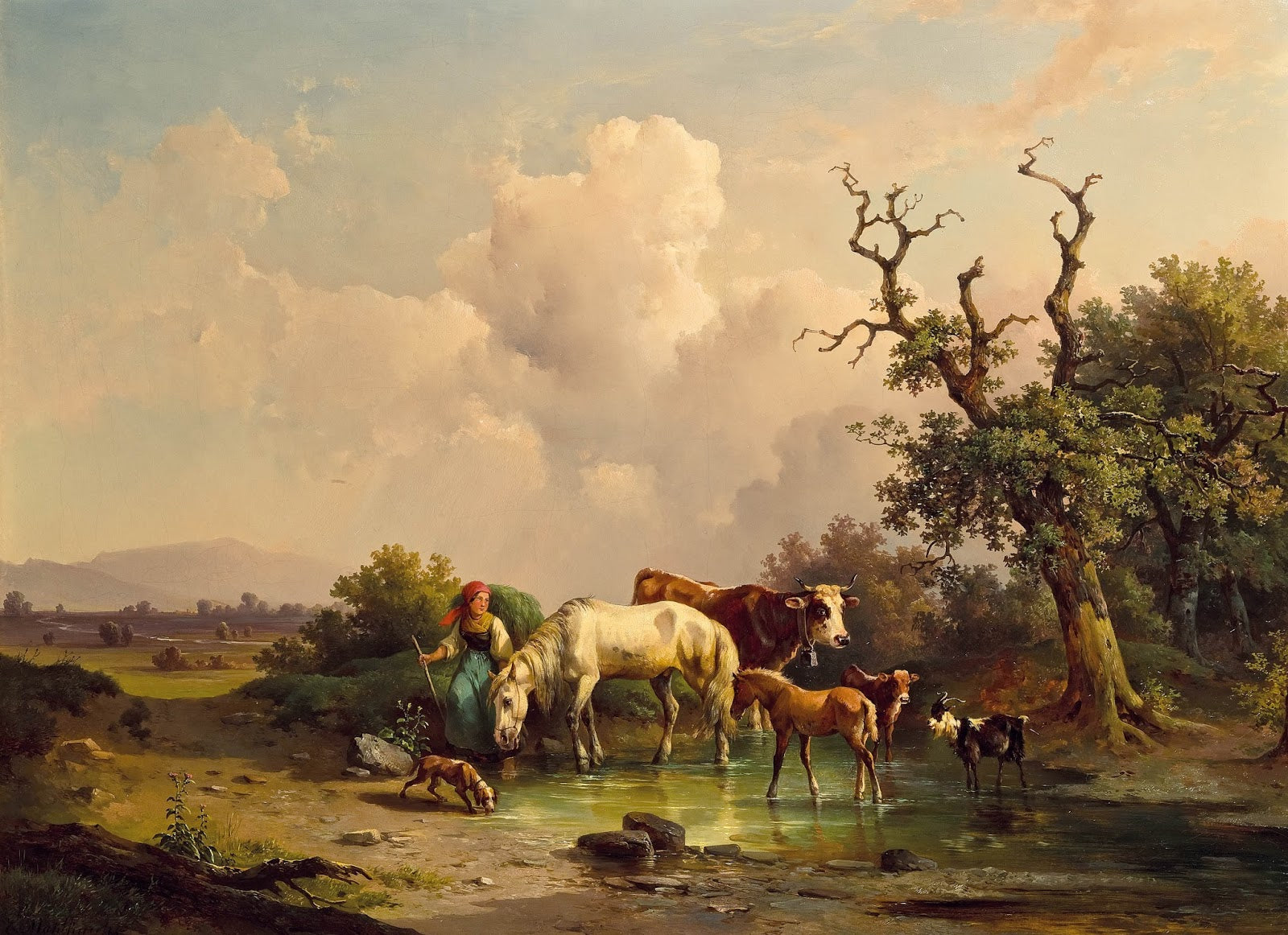 Animals at the Traenke, vintage artwork by Edmund Mahlknecht, 12x8" (A4) Poster