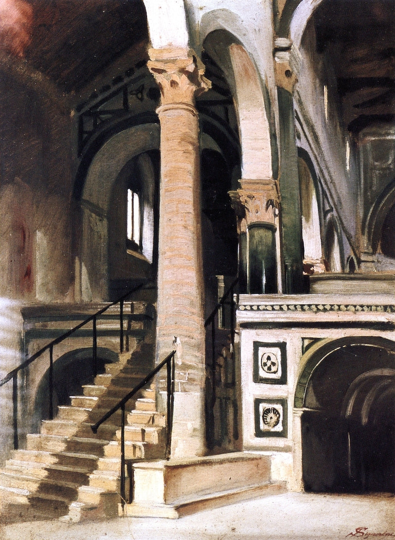 Interno della chiesa di San Miniato al Monte, vintage artwork by Telemaco Signorini, 12x8" (A4) Poster
