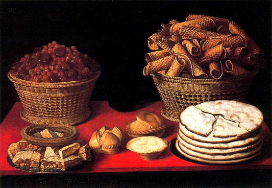 Still Life with Sweets, vintage artwork by Tomàs Yepes, 12x8" (A4) Poster