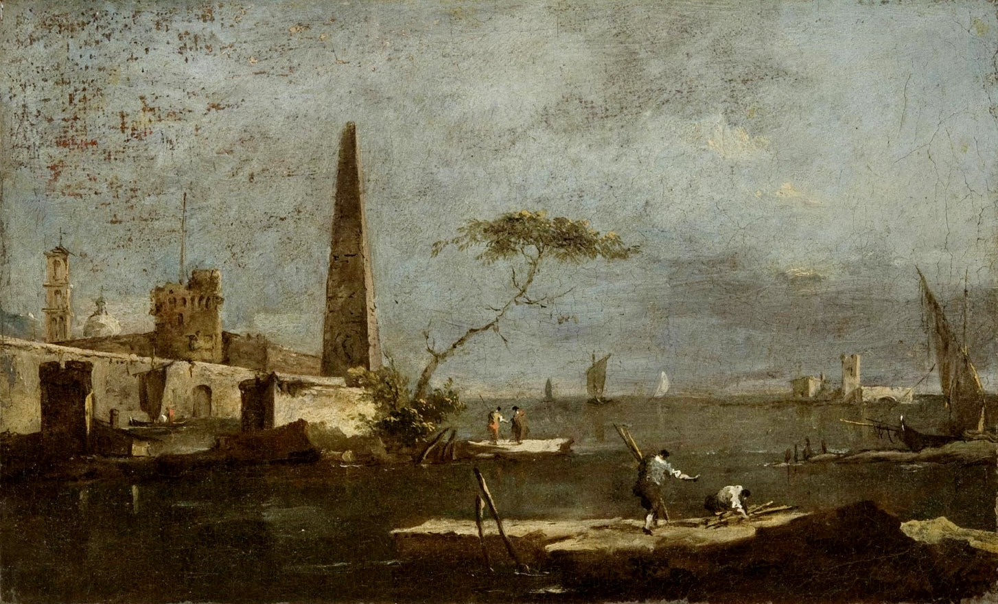 Capriccio with an Obelisk on a Lagoon, vintage artwork by Attributed to Francesco Guardi, 12x8" (A4) Poster