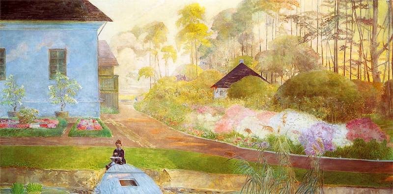 Garden at the Pond, vintage artwork by Jacek Malczewski, 12x8" (A4) Poster