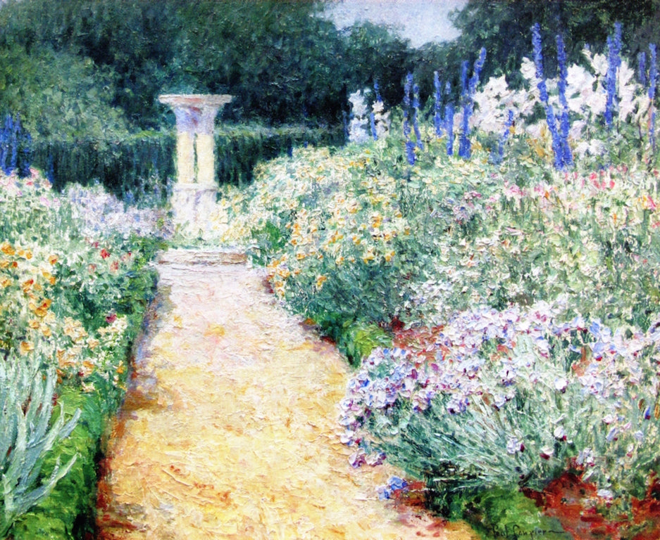 Iris, Delphinium and Lilies, vintage artwork by Paul Sawyier, 12x8" (A4) Poster