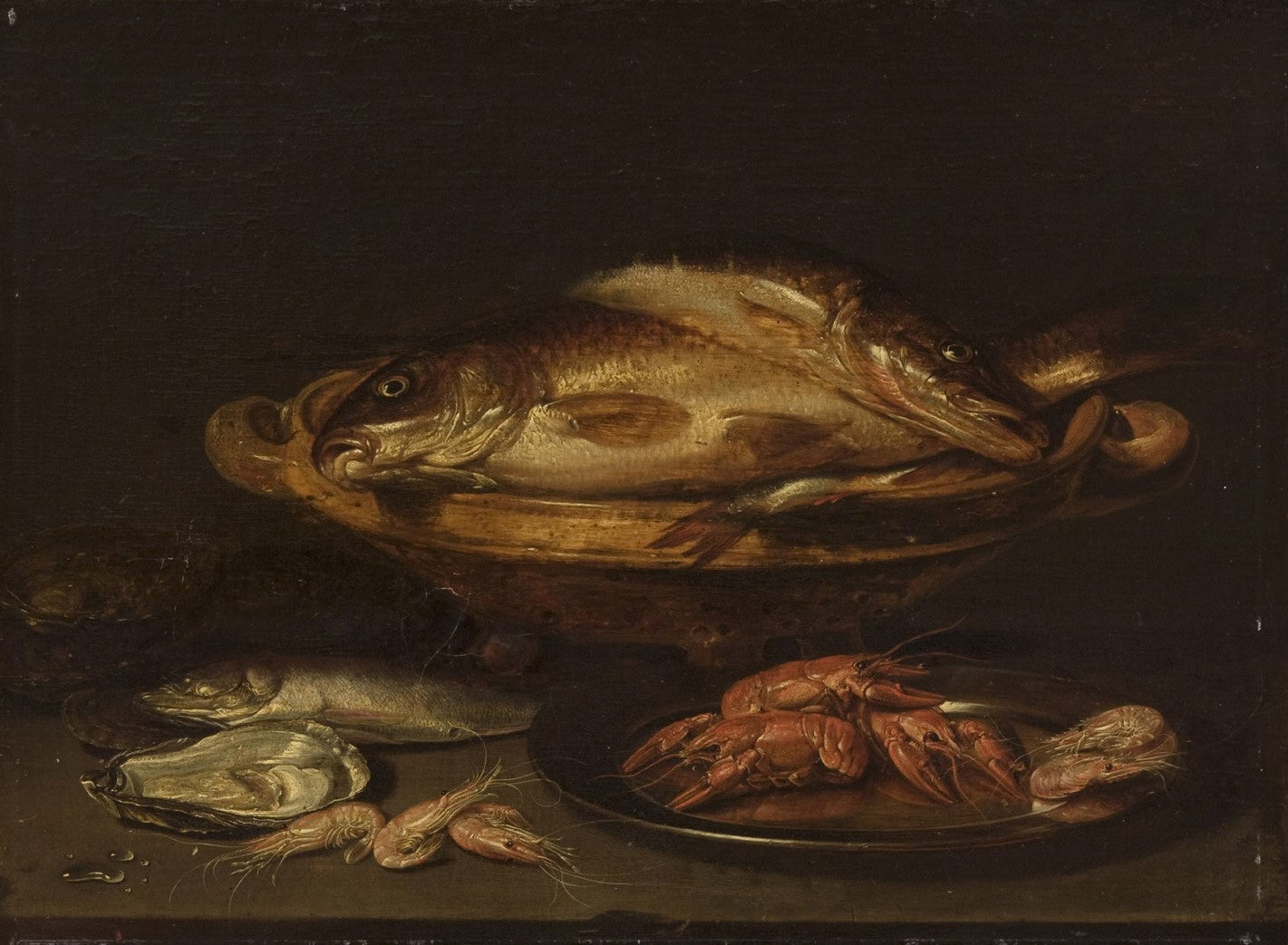 Still Life with Fish and Shellfish, vintage artwork by Attributed to Alexander Adriaenssen, 12x8" (A4) Poster