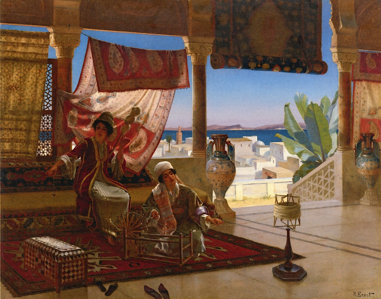 The Wool Spinners, vintage artwork by Rudolf Ernst, 12x8" (A4) Poster