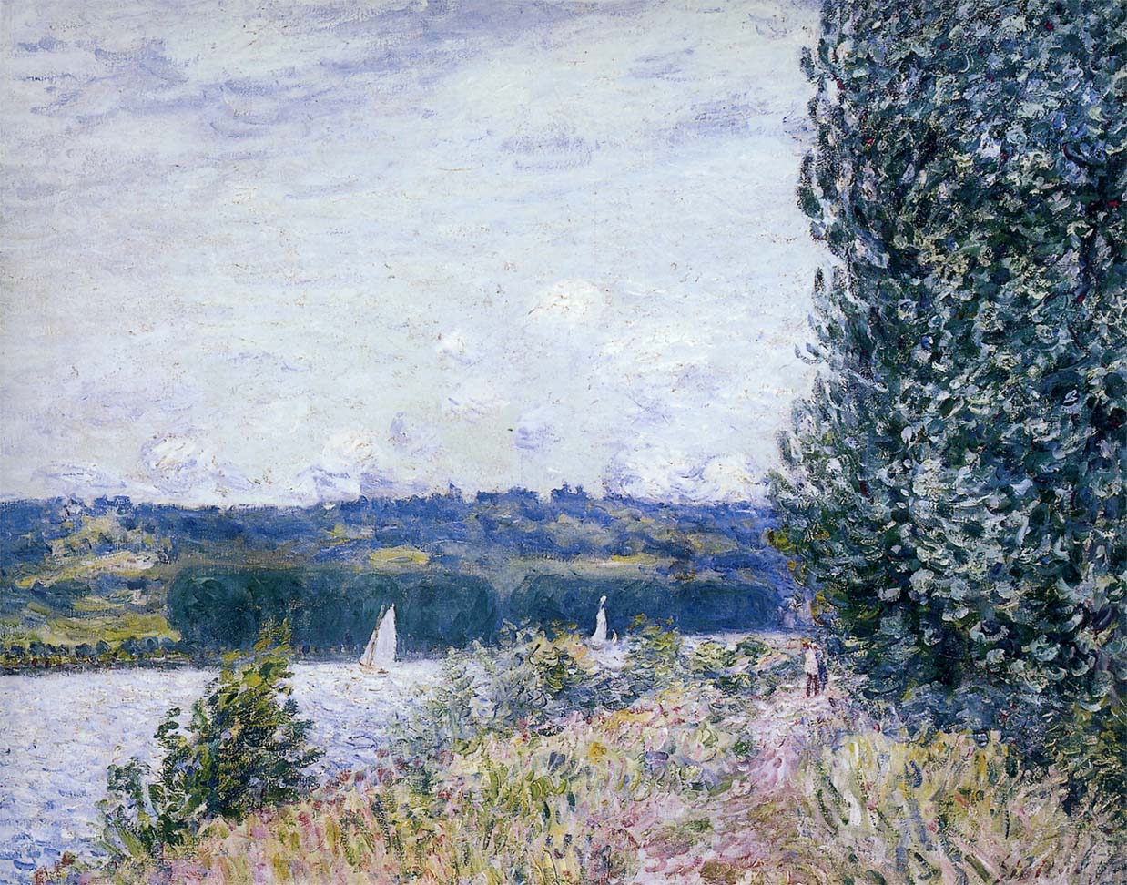 Banks of the Seine, Wind Blowing, vintage artwork by Alfred Sisley, 12x8" (A4) Poster