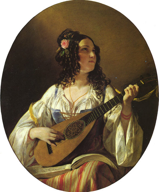 Lute Player, vintage artwork by Friedrich von Amerling, A3 (16x12") Poster Print