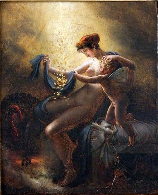 Mademoiselle Lange as Danae (sketch), vintage artwork by Anne-Louis Girodet de Roussy-Trioson, 12x8" (A4) Poster