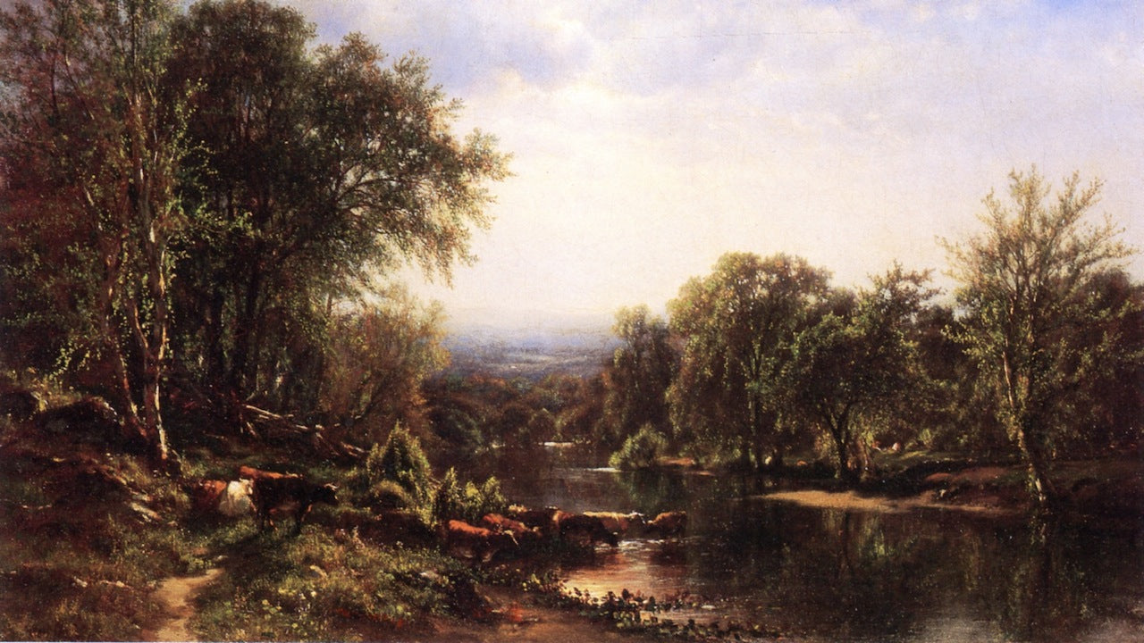 Farmington River, Farmington, Connecticut, vintage artwork by James McDougal Hart, 12x8" (A4) Poster