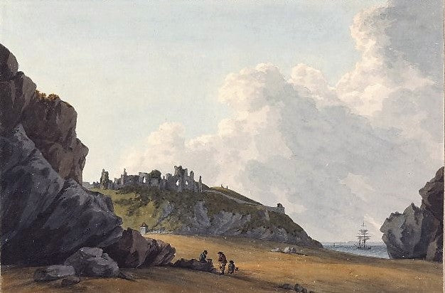 View of Tenby , looking East, towards the Castle, vintage artwork by John Warwick Smith, 12x8" (A4) Poster