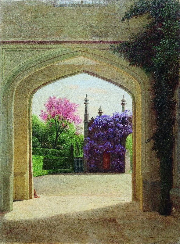 Flowering Trees in Vorontsovsky Palace, Alupka, vintage artwork by Gavriil Kondratenko, 12x8" (A4) Poster