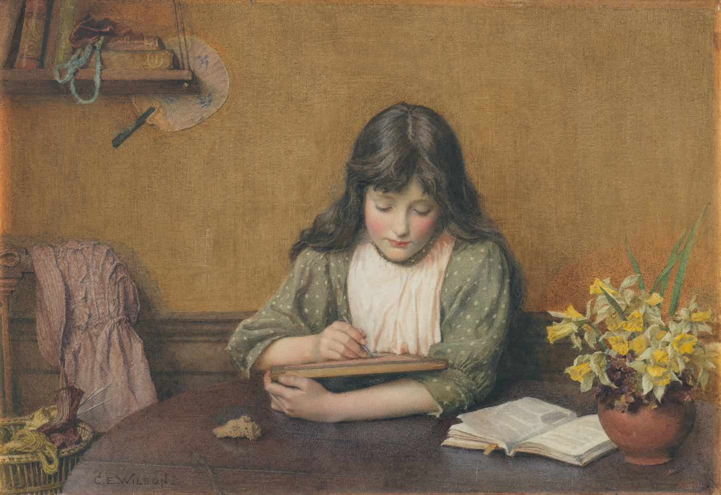 Homework, vintage artwork by Charles Edward Wilson, 12x8" (A4) Poster
