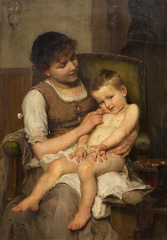 Mother with Child, vintage artwork by Paul Hermann Wagner, 12x8" (A4) Poster