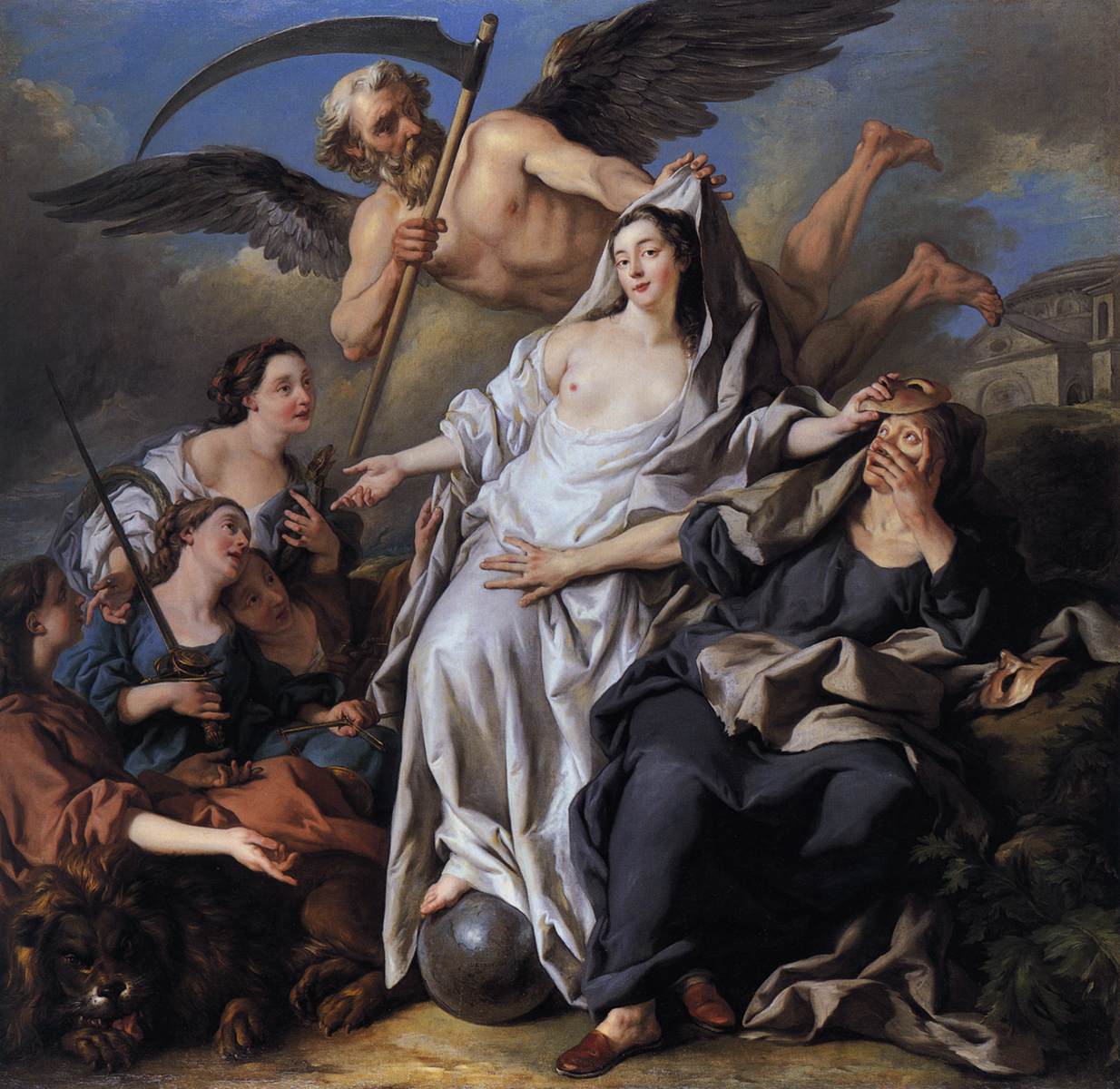 An Allegory of Time Unveiling Truth, vintage artwork by Jean-François de Troy, 12x8" (A4) Poster