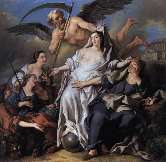 An Allegory of Time Unveiling Truth, vintage artwork by Jean-François de Troy, 12x8" (A4) Poster