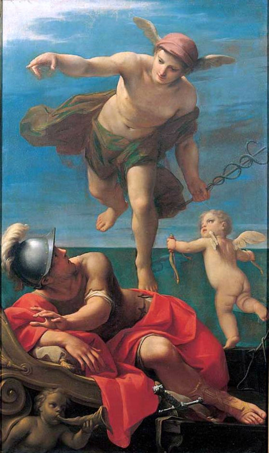 Mercury Awkens Aeneas, vintage artwork by Marcantonio Franceschini, 12x8" (A4) Poster