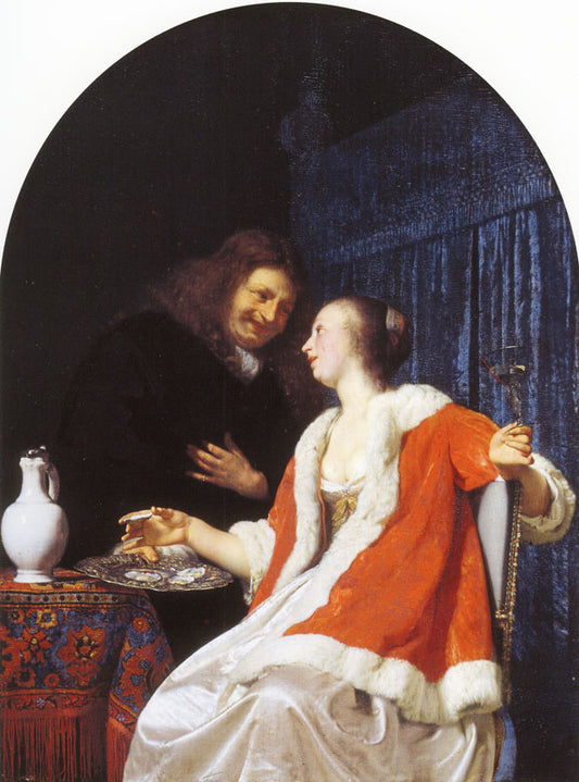 The Oyster Meal, vintage artwork by Frans van Mieris the Elder, 12x8" (A4) Poster