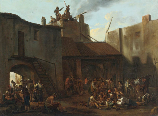 Roman Lime Kiln with Peasants Gamblin, vintage artwork by Jan Miel, 12x8" (A4) Poster