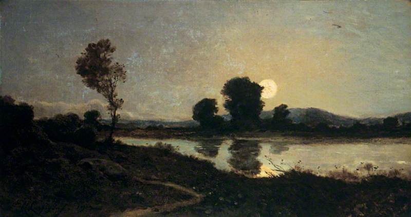 Moonlight on a Lake, vintage artwork by Henri-Joseph Harpignies, A3 (16x12") Poster Print