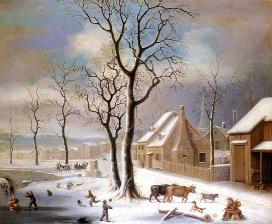 Village in Winter, vintage artwork by Robert Street, A3 (16x12") Poster Print