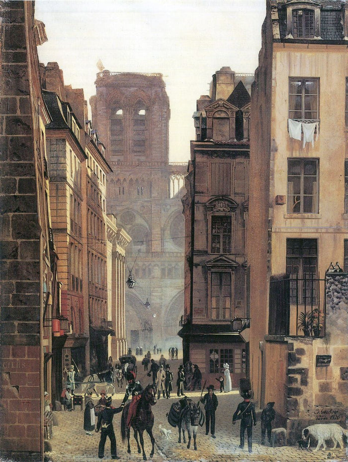 Paris, Rue Neuve-Notre-Dame, vintage artwork by Attributed to Eduard Gaertner, A3 (16x12
