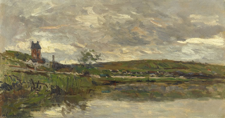 The Banks of the Seine at Vetheuil, Overcast, vintage artwork by Albert Lebourg, 12x8" (A4) Poster