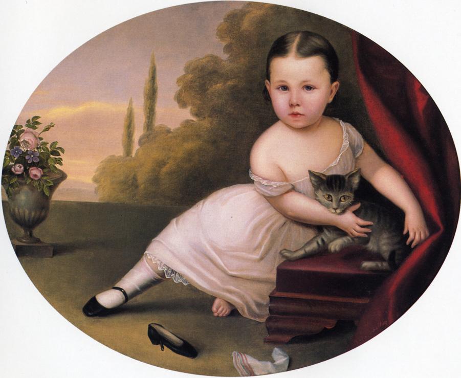 Young Girl with Cat, vintage artwork by Nicola Marschall, 12x8" (A4) Poster