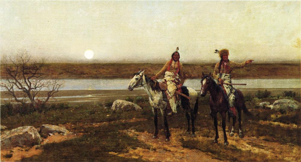 In Pastures New, vintage artwork by Henry F. Farny, 12x8" (A4) Poster