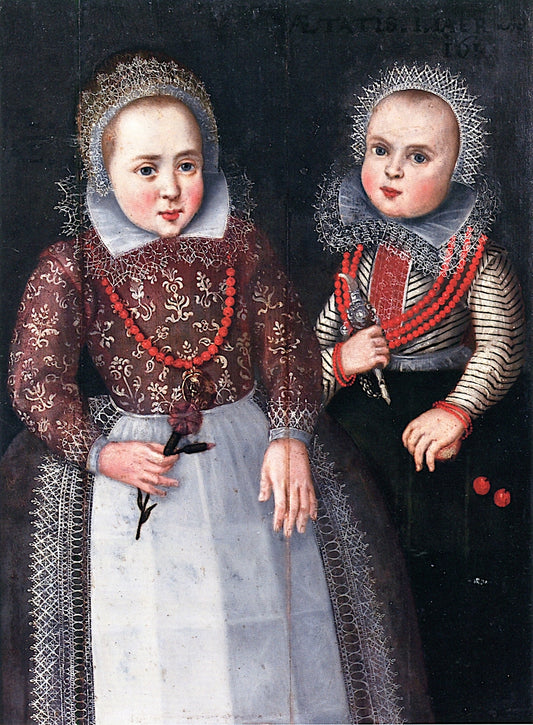 Portrait of Two Sisters, vintage artwork by Dutch School 17th Century - Unknown, 12x8" (A4) Poster