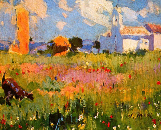 Ermita de Sant Joan. Vilanova, vintage artwork by Joaquin Mir  Trinxet, 12x8" (A4) Poster