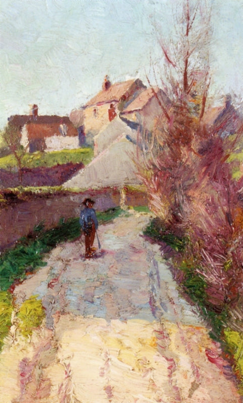 Man in Village Lane, vintage artwork by Wynford Dewhurst, 12x8" (A4) Poster