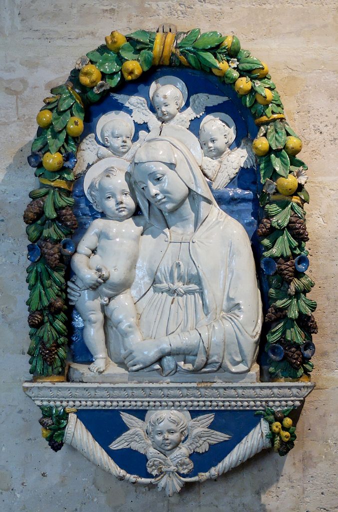 Madonna and Child with Angles, vintage artwork by Andrea della Robbia, A3 (16x12